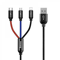 Кабель usb Baseus (CAMLT-ASY01) Three Primary Colors 3-in-1 USB For M+L+T 3.5A 30CM Black
