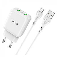 СЗУ и кабель Micro Hoco - N6 Charmer dual port QC3.0 White