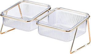 Миска для собак GOLD Square подвійна на підставці, 2 х 1000 мл