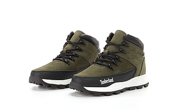 Зимові чоловічі черевики Timberland Winter  khaki кросівки взуття Тімберленд хакі зелені нубук хутро