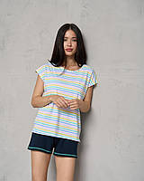 Комплект женский домашний в полоску с футболкой и шортами, пижама с футболкой L