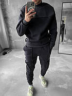 Мужской спортивный костюм зима (графит) качественный комплект штаны худи без капюшона трехнитка флис soc247
