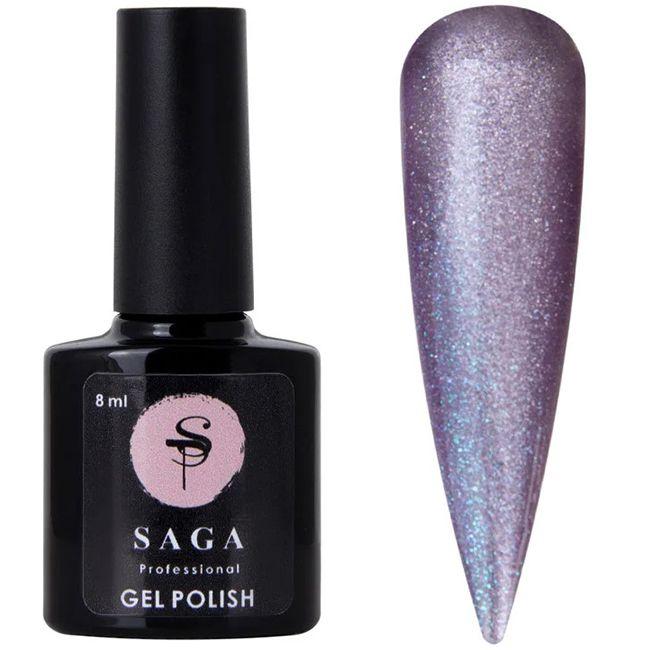 Гель-лак з ефектом котячого ока Saga Professional Cat Shine №5 бузковий з глітером, 9 мл, фото 1