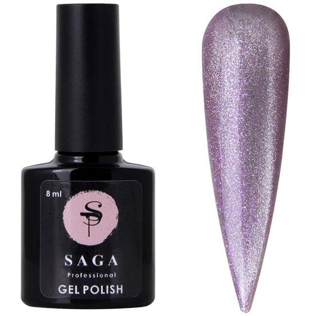 Гель-лак з ефектом котячого ока Saga Professional Cat Shine №4 темно-бузковий з мікроблиском, 9 мл, фото 1