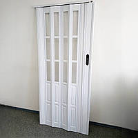 Двері гармошка розсувна зі склом Біла №1, розмір 860х2030мм