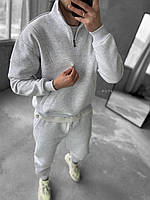 Мужской спортивный зимний костюм с застежкой (серый меланж) качественный без капюшона трехнитка флис spgt4