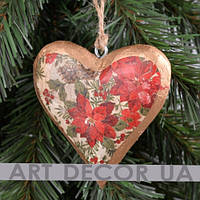 Підвіска серце з дерева з пуансетії