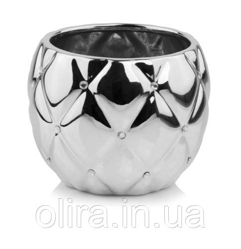 Горщечок-кашпо для квітів керамічний срібний, фото 1