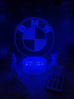 3d лампа эмблема BMW, подарок для любителей автомобилей, светильник или ночник, 7 цветов, 4 режима и пульт