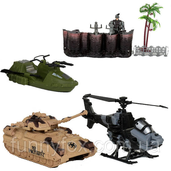 Набір військової техніки іграшковий (військовий танк, гелікоптер, човен, фігурка військового) HW-M 2901
