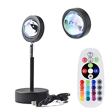 Проекційний світильник Sunset Lamp RGB ефект заходу сонця з пультом на штативі атмосферна кольорова лампа, фото 3