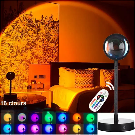 Проекційний світильник Sunset Lamp RGB ефект заходу сонця з пультом на штативі атмосферна кольорова лампа, фото 1