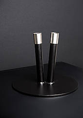 Підставка підлогова на два прапори, металевий тримач чорний з нержавійкою на два прапори, 31 см