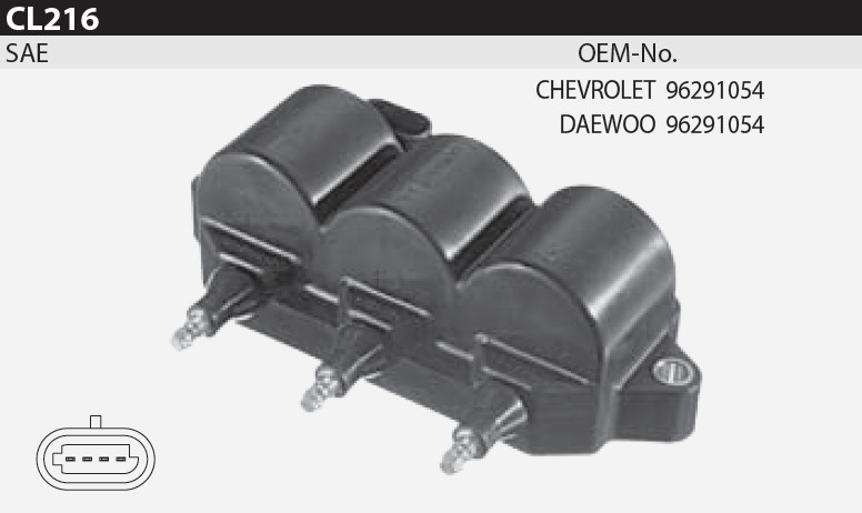 Котушка запалювання Tesla CL 216 для Chevrolet Matiz (M200, M250), Spark 0.8, 96291054