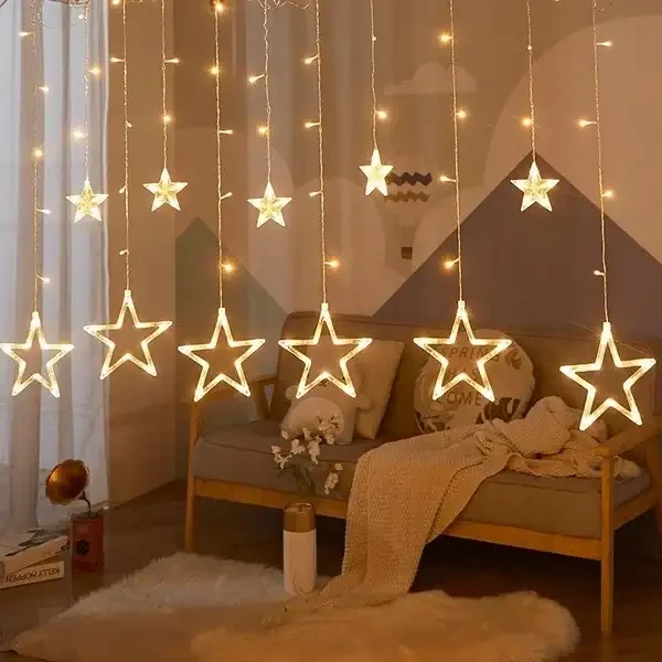 Гірлянда "Зірка" 2.5×1 м 138 LED теплий білий з пультом, фото 1