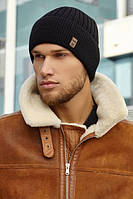 Мужская шапка с отворотом "Виват" (флис) - 4921 черный