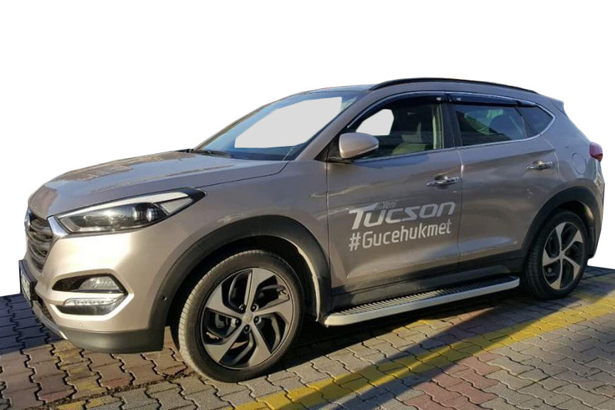 Бокові пороги Hyundai Tucson TL 2016- Tayga Grey brr028+tag173