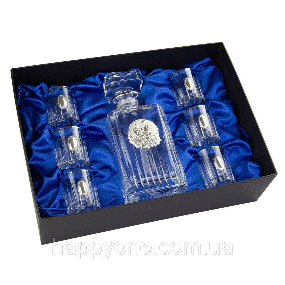 Набір для алкоголю "Козаки" Boss Crystal (графин + 6 стопок), срібло