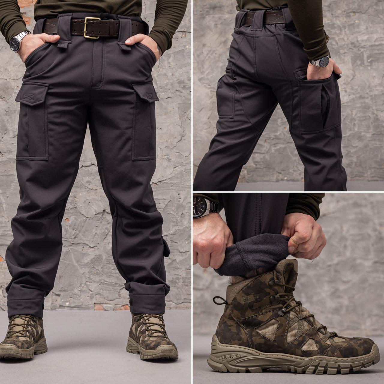 Штани тактичні 8 кишень Grifon Shark Soft shell (black) на флісі, фото 1