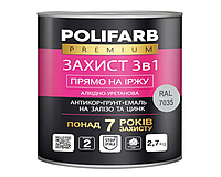 Эмаль-грунт алкидно-уретановая POLIFARB "ЗАХИСТ 3 в 1" для металла и оцинковки, RAL 7035-светло-серый 2,7кг