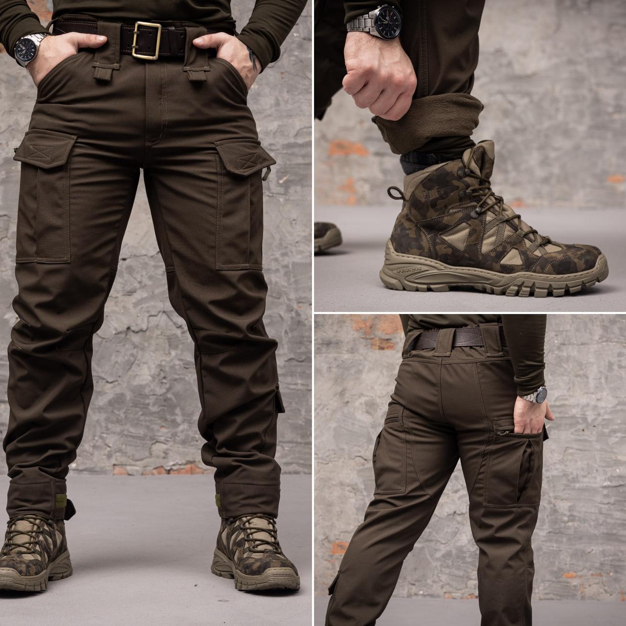 Штани тактичні 8 кишень Grifon Shark Soft shell  (хакі) на флісі, фото 1