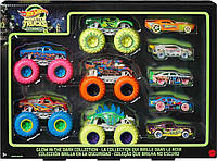 Набор светящихся в темноте машинок Hot Wheels Monster Trucks Glow in the Dark 10 штук, Mattel