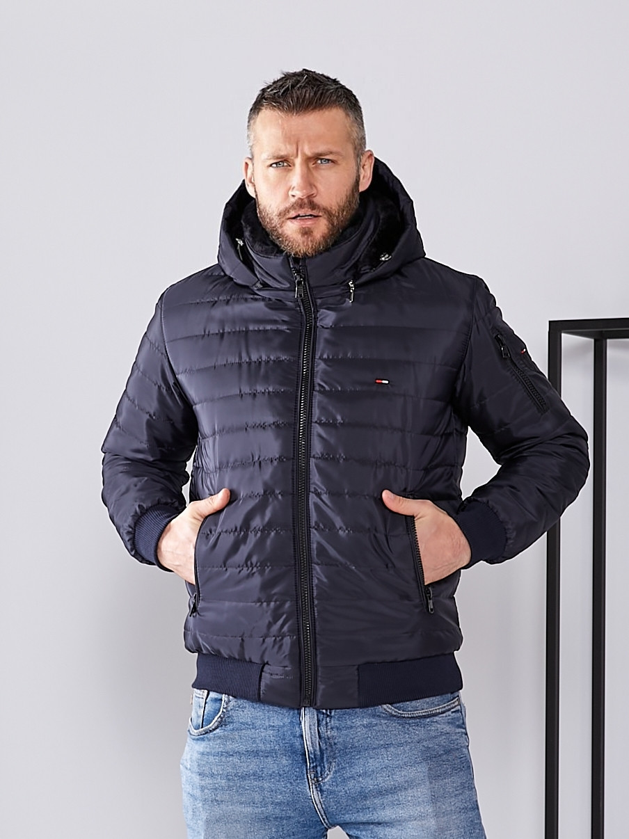 Чоловіча зимова куртка Tommy Hilfiger з хутром, брендова тепла куртка Томмі Хілфігер на хутрі з капюшоном