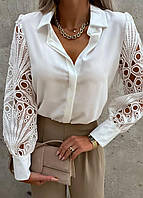 Блузка женская с кружевными рукавами Surwehyue Белая XL , 48