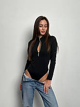 Жіночий боді з мікродайвінгу на флісі з довгим рукавом і блискавкою на грудях норма