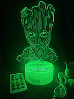 3d лампа Маленький Грут, подарок для фанатов комиксов Марвел, светильник или ночник, 7 цветов,4 режима и пульт