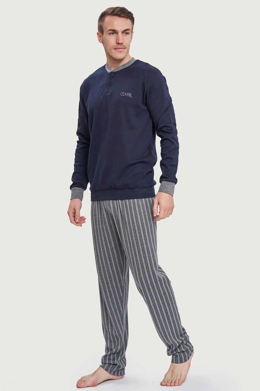 Чоловічий бавовняний костюм для дому однотонний джемпер та штани в смужку Enrico Coveri EP2129, фото 1