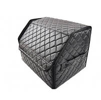 Саквояж-органайзер у багажник 500х300х300мм M Чорний шкірзам/чорний ромб/ручки/липучка Автокомфорт