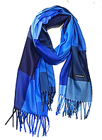 Теплый кашемировый шарф палантин Карлайл клетка 180*65 см синий