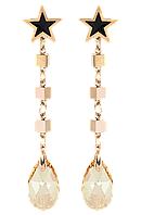 Серьги Xuping Позолота РО с кристаллами Swarovski пусеты "Звезды с подвесками из кристалла Golden Shadow"