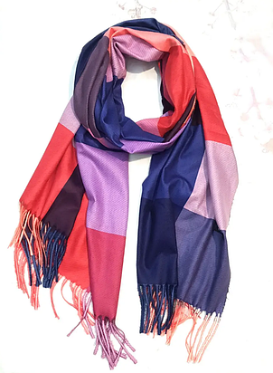 Теплий кашеміровий шарф палантин Карлайл клітина 180*65 см синій/бузковий, фото 1