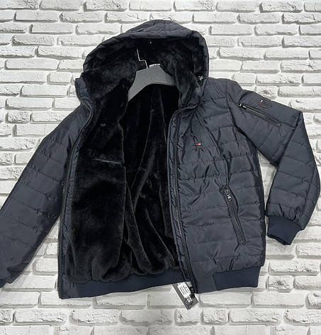 Куртка чоловіча Tommy Hilfiger коротка на манжеті з хутром, тепла куртка єврозима в машину з капюшоном Томмі, фото 1