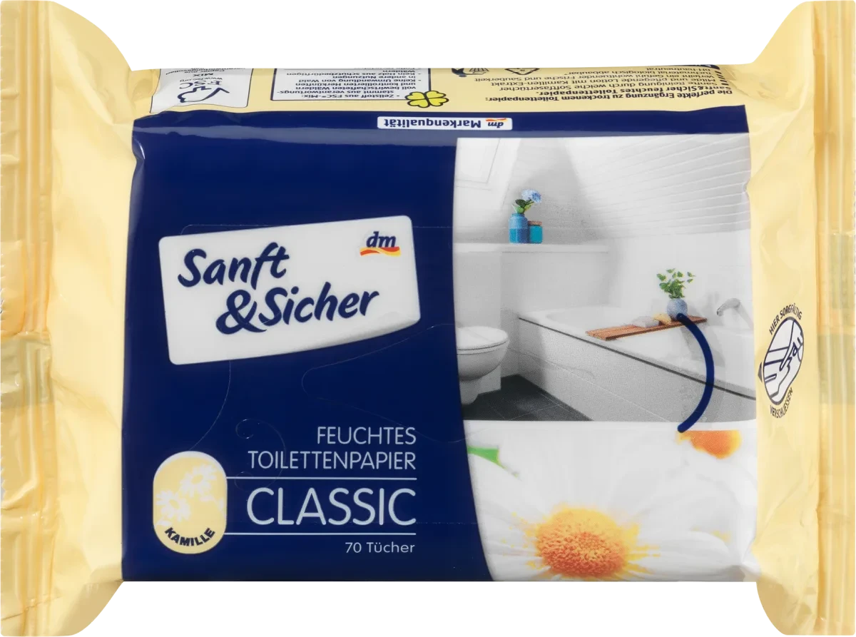 Вологий туалетний папір Sanft&Sicher Classic Kamille, 70 шт.