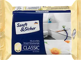Вологий туалетний папір Sanft&Sicher Classic Kamille, 70 шт.