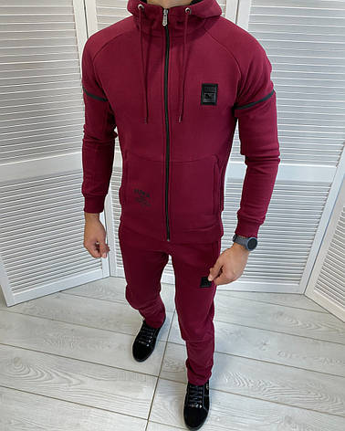 Чоловічий спортивний костюм Puma теплий спорт костюм на зиму бордовий S, фото 1