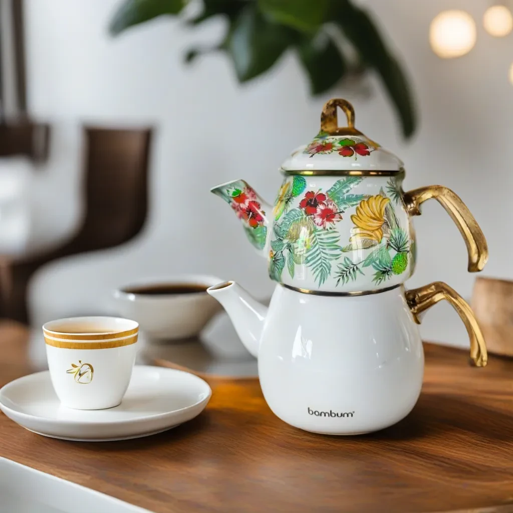 Двойной Эмалированный чайник Bambum Summer для турецкого чая, турецкий ...