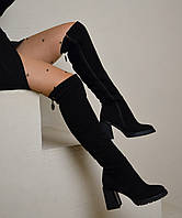 Сапоги женские Еврозима черные на высоких каблуках натуральная замша HS178-3998BM-C421 Brokolli 3222