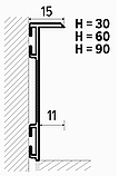 Алюмінієвий плінтус прихованого монтажу (вмонтований в стіну), 30х15х2700 мм, фото 2