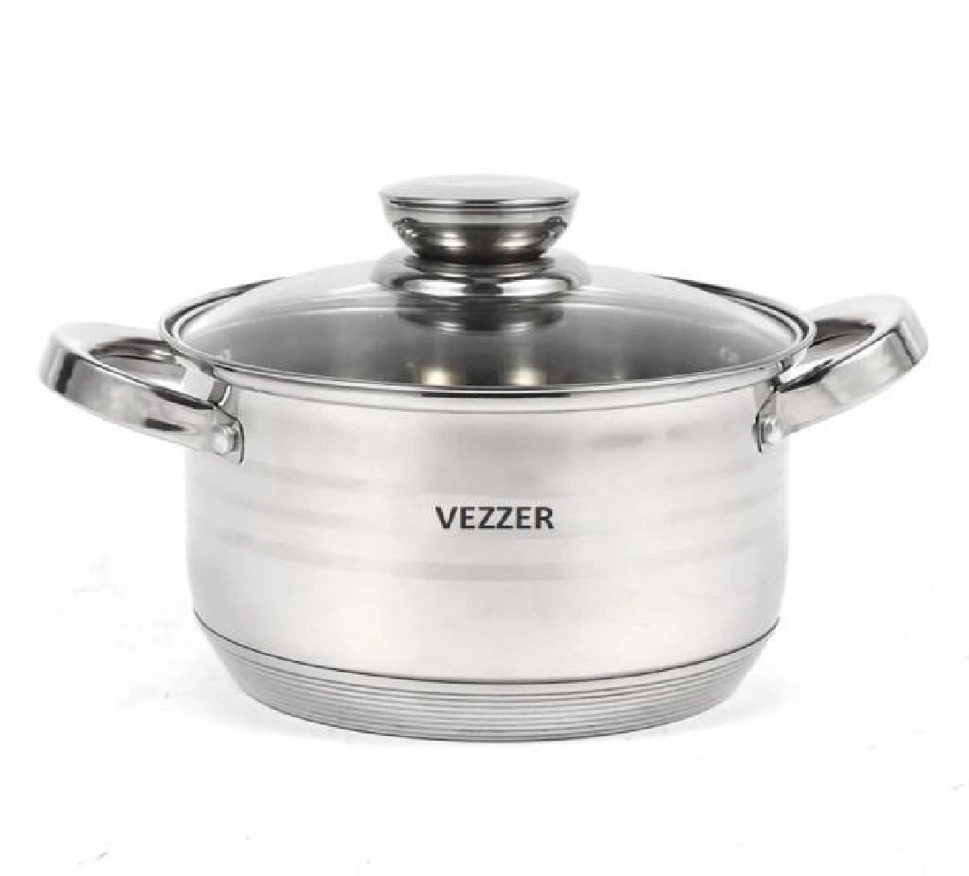 VZ2011 Каструля (3,9 л) з нерж сталі з 5-ишаровим дном і скляною кришкою VEZZER