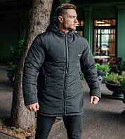 Мужская куртка зимняя Nike парка удлиненная как пальто теплый пуховик с капюшоном черная. Фото в живую
