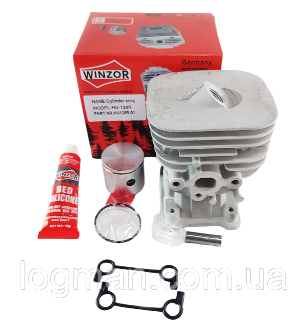 Циліндр із поршнем для Husqv 128, 128R (WINZOR Pro Seria) бензокоси на мотокосу Хускв/Хузв двигун/мотор/двіг, фото 1