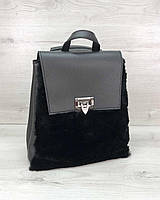 Женский рюкзак-сумка из экокожи на одно отделение «Фаби» черный с черным мехом Welassie