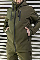 Чоловіча куртка весняна демісезонна хакі софтшел із мікрофлісом тепла водонепроникна