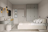 Современный модульный спальный гарнитур белый Сан Марино со шкафом 3д Серый