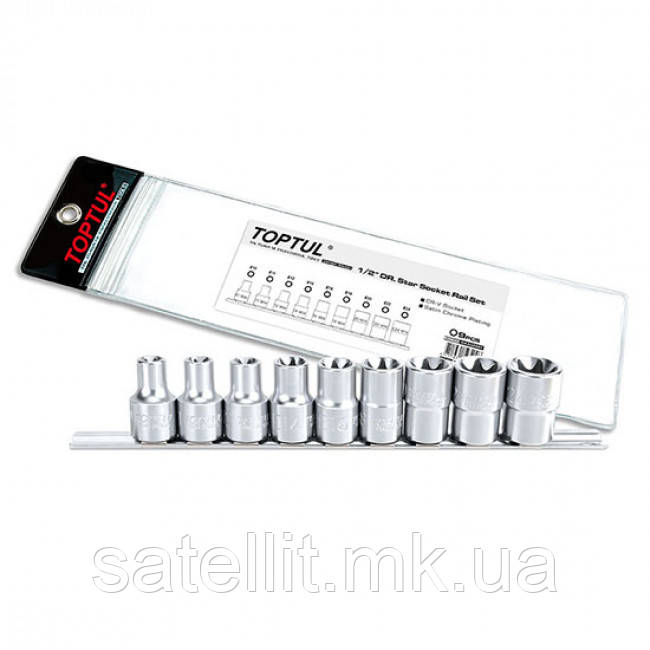 Набір головок зірочки TORX E10-E24 1/2" (9 од.) TOPTUL, GAAG0901