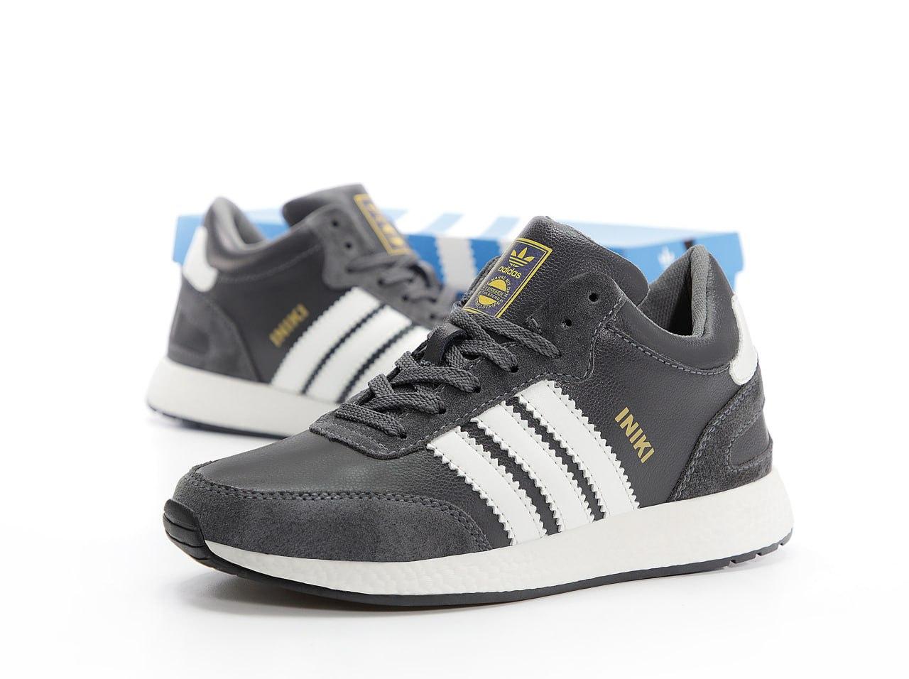 Чоловічі зимові кросівки Adidas INIKI mid Winter Grey White (Сірі) Взуття Адідас Інікі шкіра замш тепле хутро зима В'єтнам